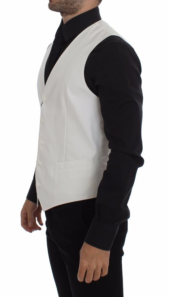 Elegant White Cotton Silk Dress Vest - GlamHub Luxury and Icon Brand Clothing