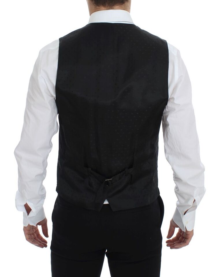 Elegant Black Wool Formal Dress Vest - GlamHub Luxury and Icon Brand Clothing