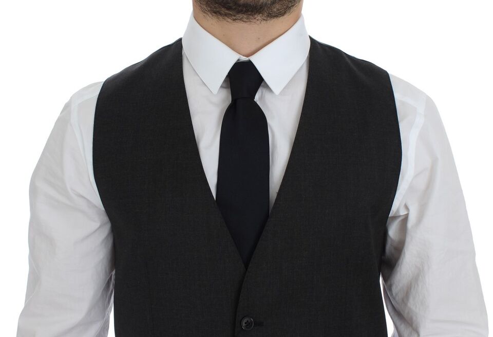 Elegant Gray Wool Formal Dress Vest - GlamHub Luxury and Icon Brand Clothing