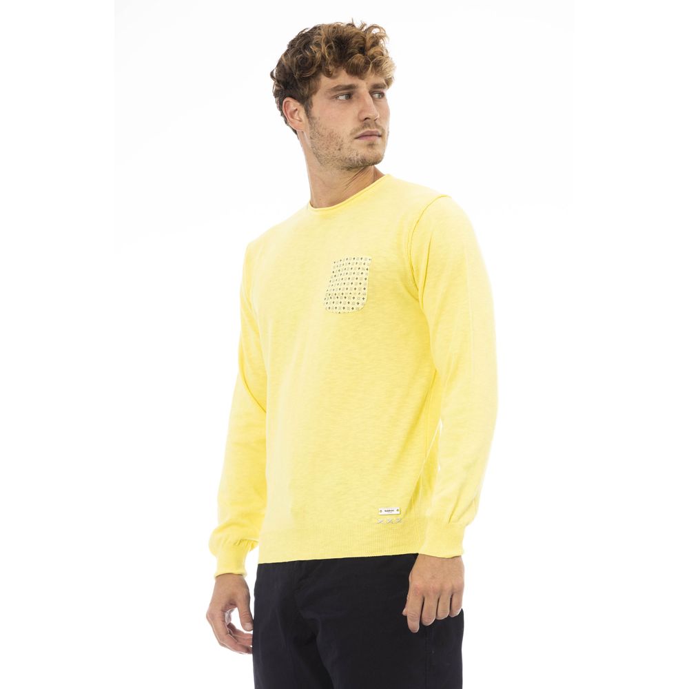 Yellow Cotton Men Sweater - GlamHub Luxury and Icon Brand Clothing