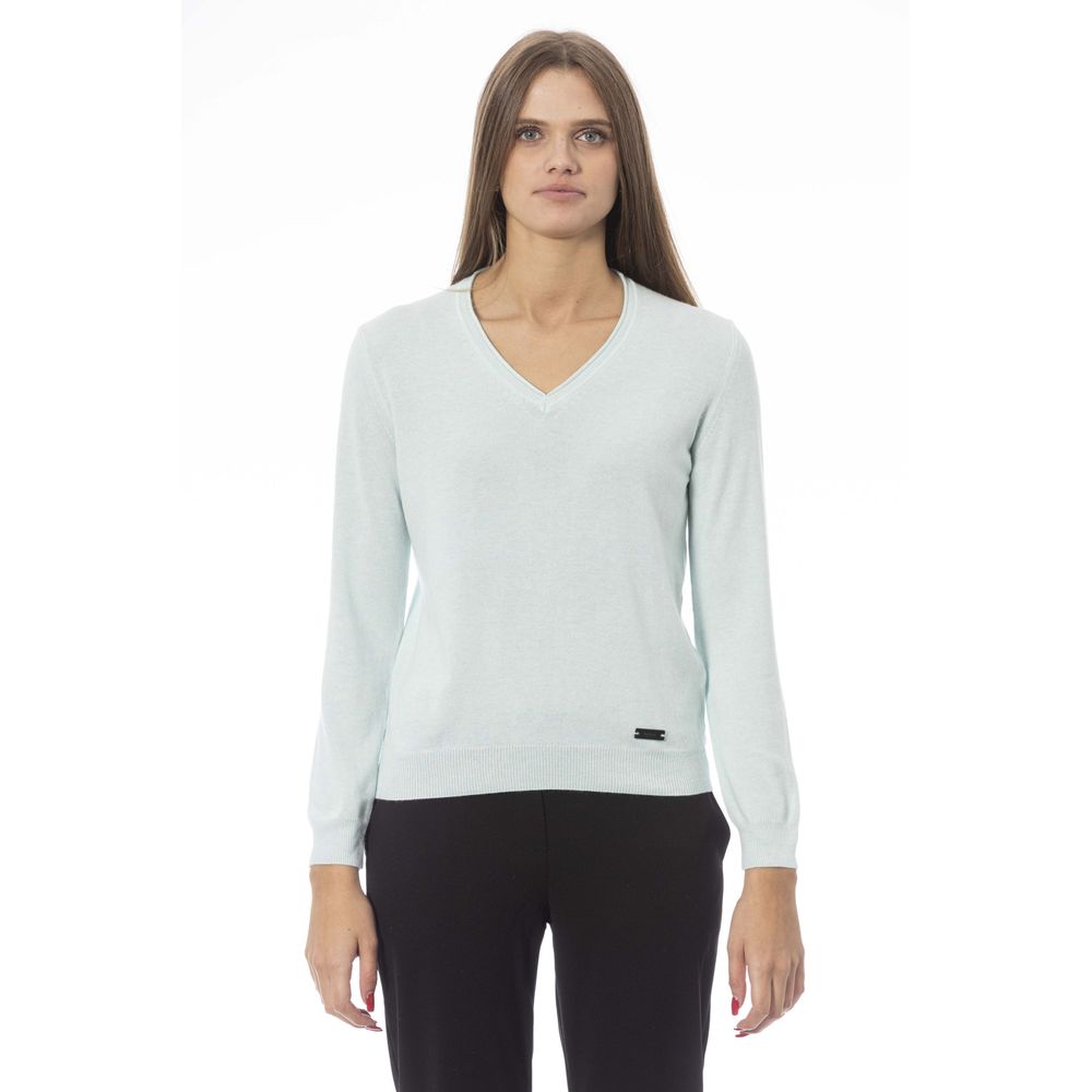 Light Blue Cashmere Women Sweater - GlamHub Luxury and Icon Brand Clothing