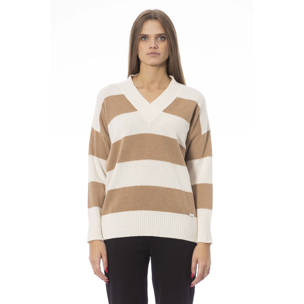 Beige Cashmere Women Sweater - GlamHub Luxury and Icon Brand Clothing