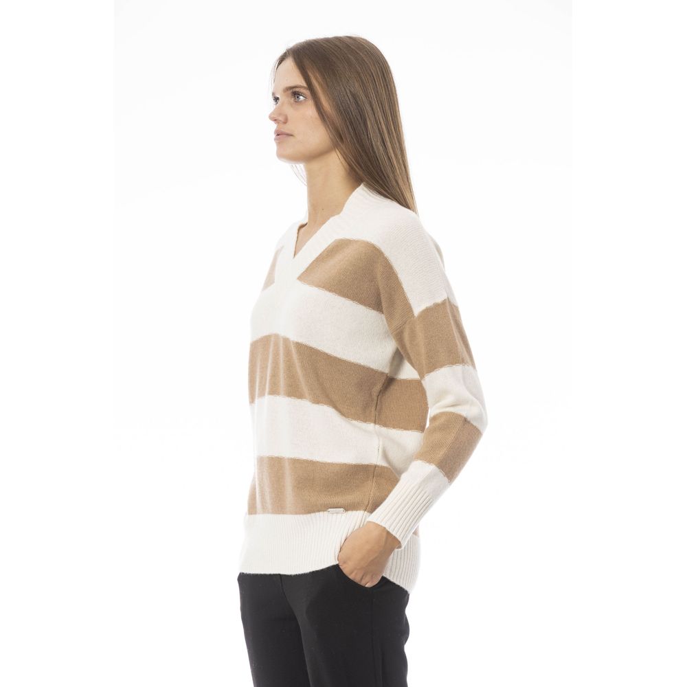 Beige Cashmere Women Sweater - GlamHub Luxury and Icon Brand Clothing