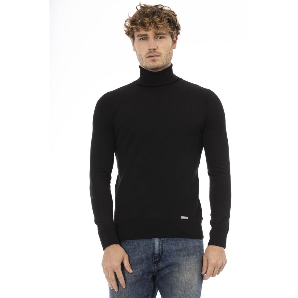 Black Wool Men Sweater - GlamHub Luxury and Icon Brand Clothing