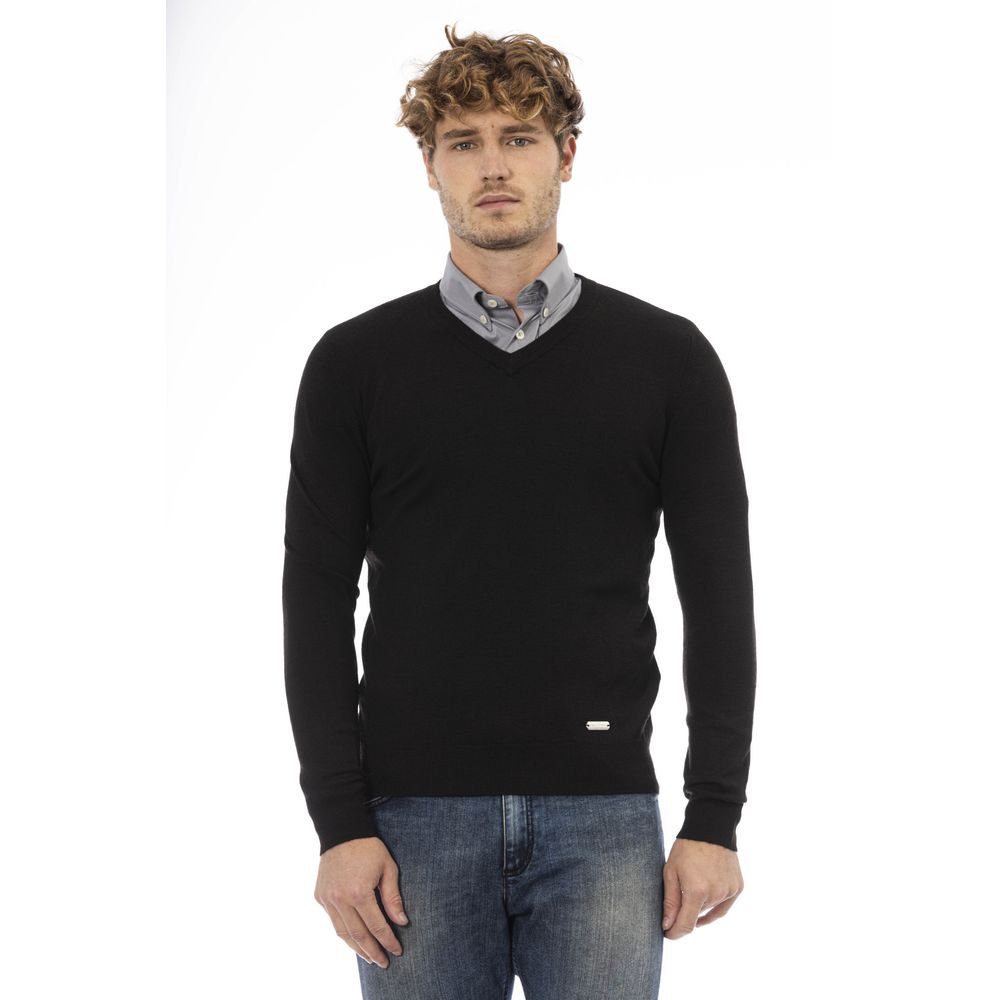 Black Wool Men Sweater - GlamHub Luxury and Icon Brand Clothing