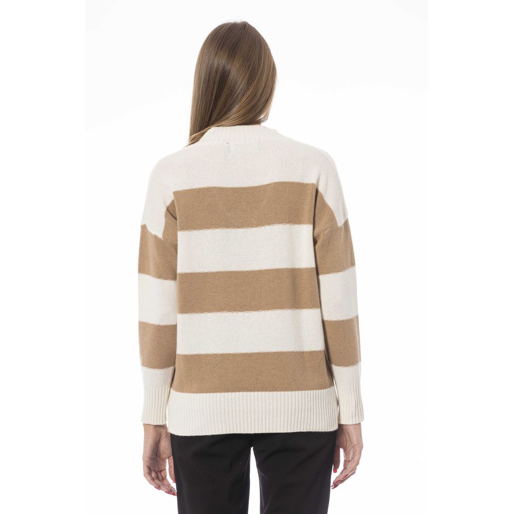 Beige Cashmere Women Sweater - GlamHub Luxury and Icon Brand Clothing