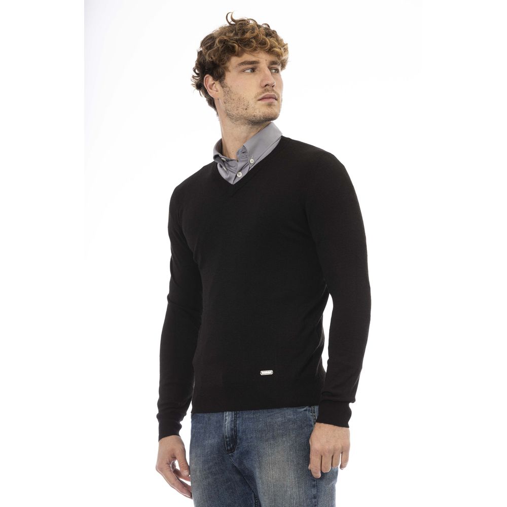 Black Wool Men Sweater - GlamHub Luxury and Icon Brand Clothing