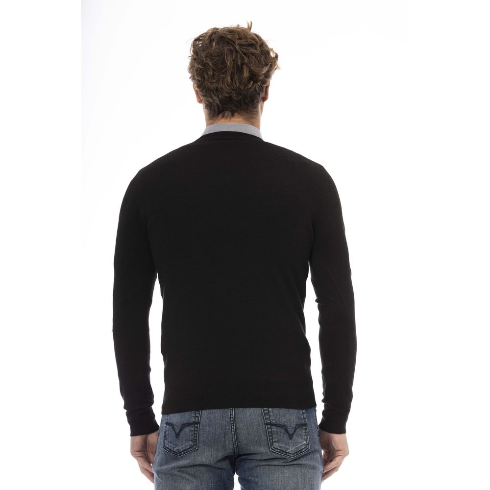 Black Wool Men Sweater - GlamHub Luxury and Icon Brand Clothing