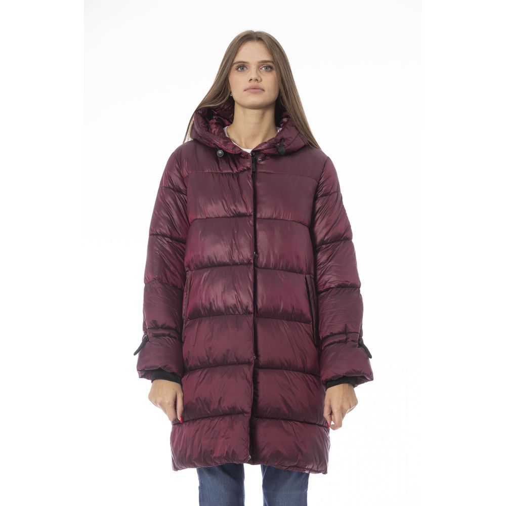 Burgundy Nylon Women Coat - GlamHub Luxury and Icon Brand Clothing