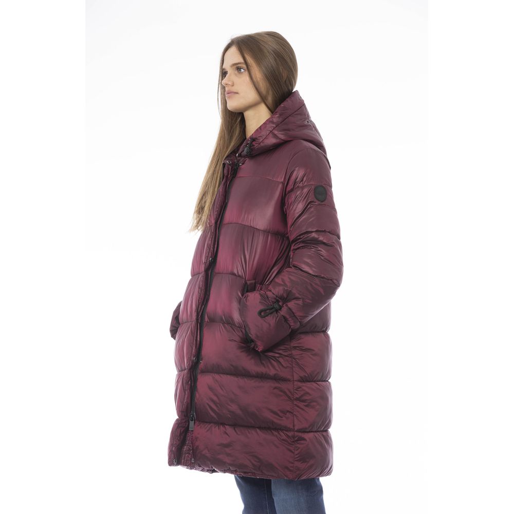 Burgundy Nylon Women Coat - GlamHub Luxury and Icon Brand Clothing