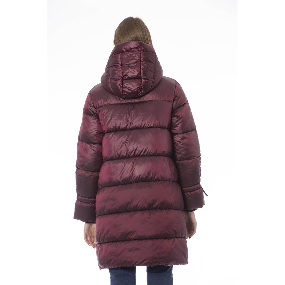 Burgundy Nylon Women Coat - GlamHub Luxury and Icon Brand Clothing