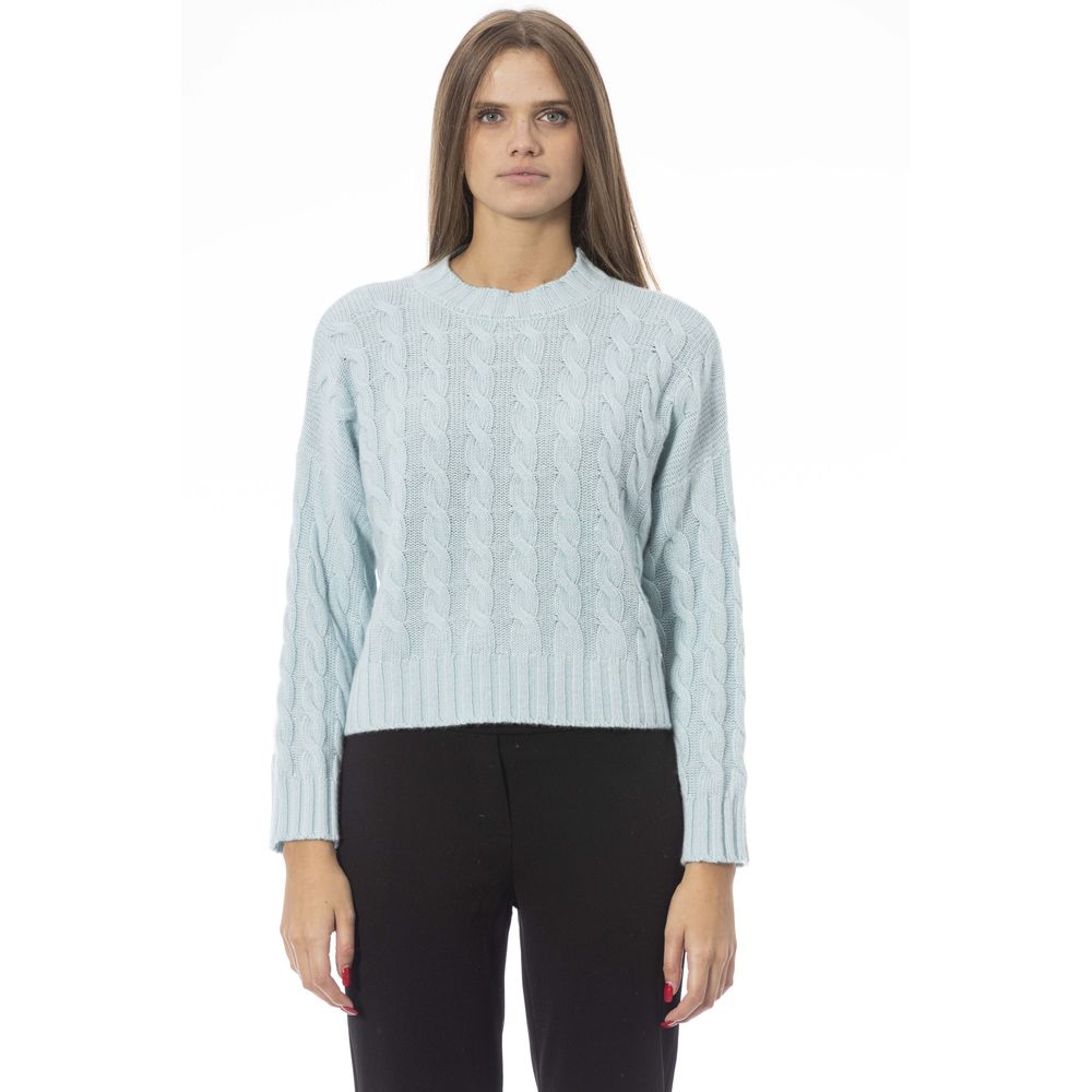 Light Blue Wool Women Sweater - GlamHub Luxury and Icon Brand Clothing