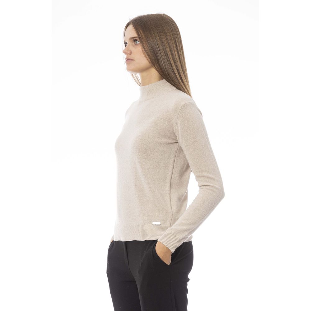 Beige Cashmere Women Sweater - GlamHub Luxury and Icon Brand Clothing