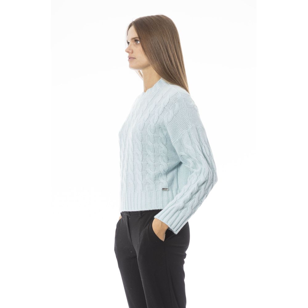 Light Blue Wool Women Sweater - GlamHub Luxury and Icon Brand Clothing