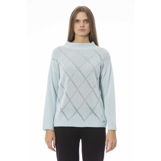 Light Blue Wool Women Sweater - GlamHub Luxury and Icon Brand Clothing