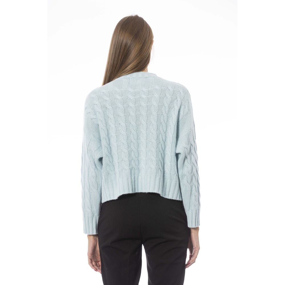 Light Blue Wool Women Sweater - GlamHub Luxury and Icon Brand Clothing