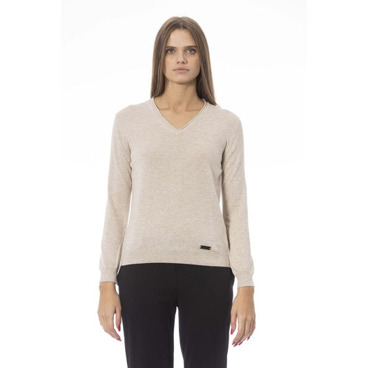 Beige Cashmere Women Sweater - GlamHub Luxury and Icon Brand Clothing