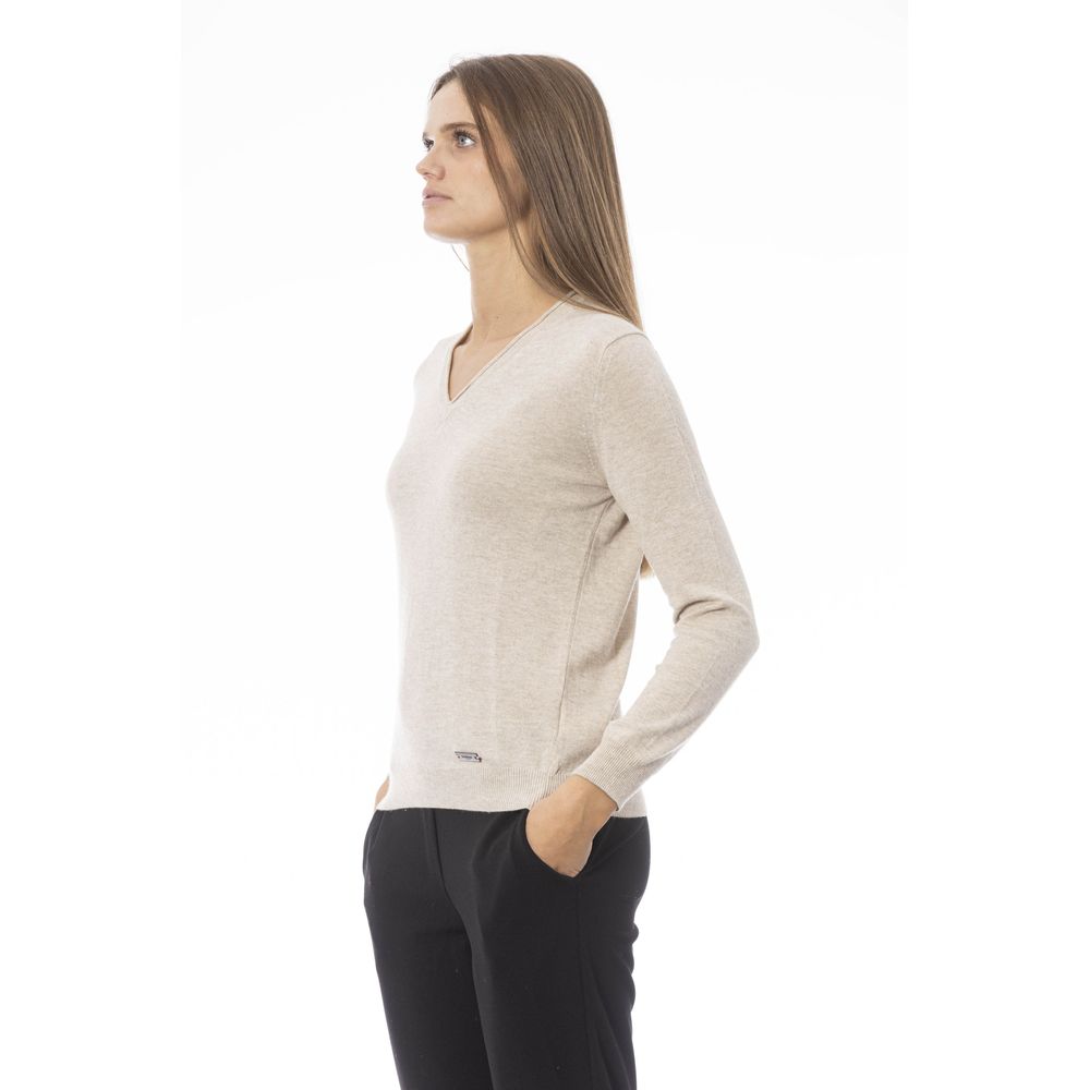 Beige Cashmere Women Sweater - GlamHub Luxury and Icon Brand Clothing