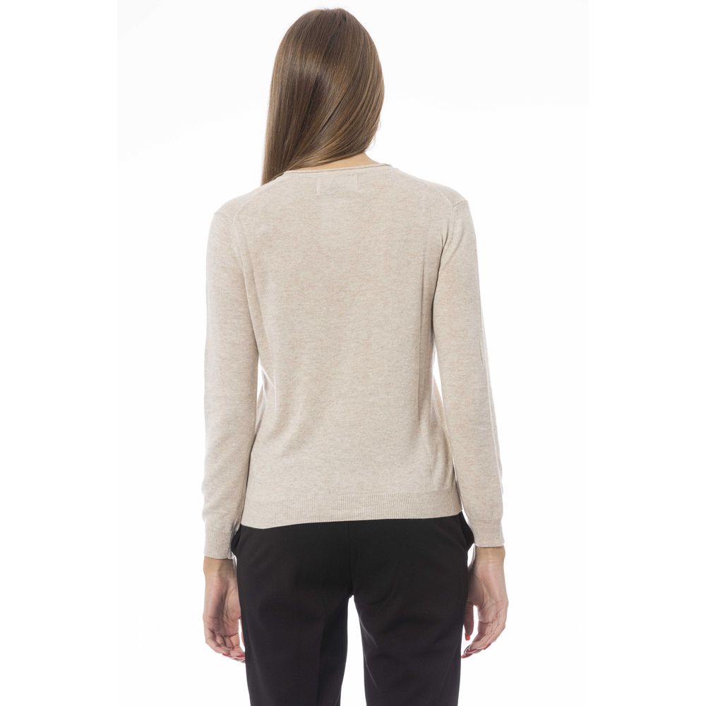 Beige Cashmere Women Sweater - GlamHub Luxury and Icon Brand Clothing