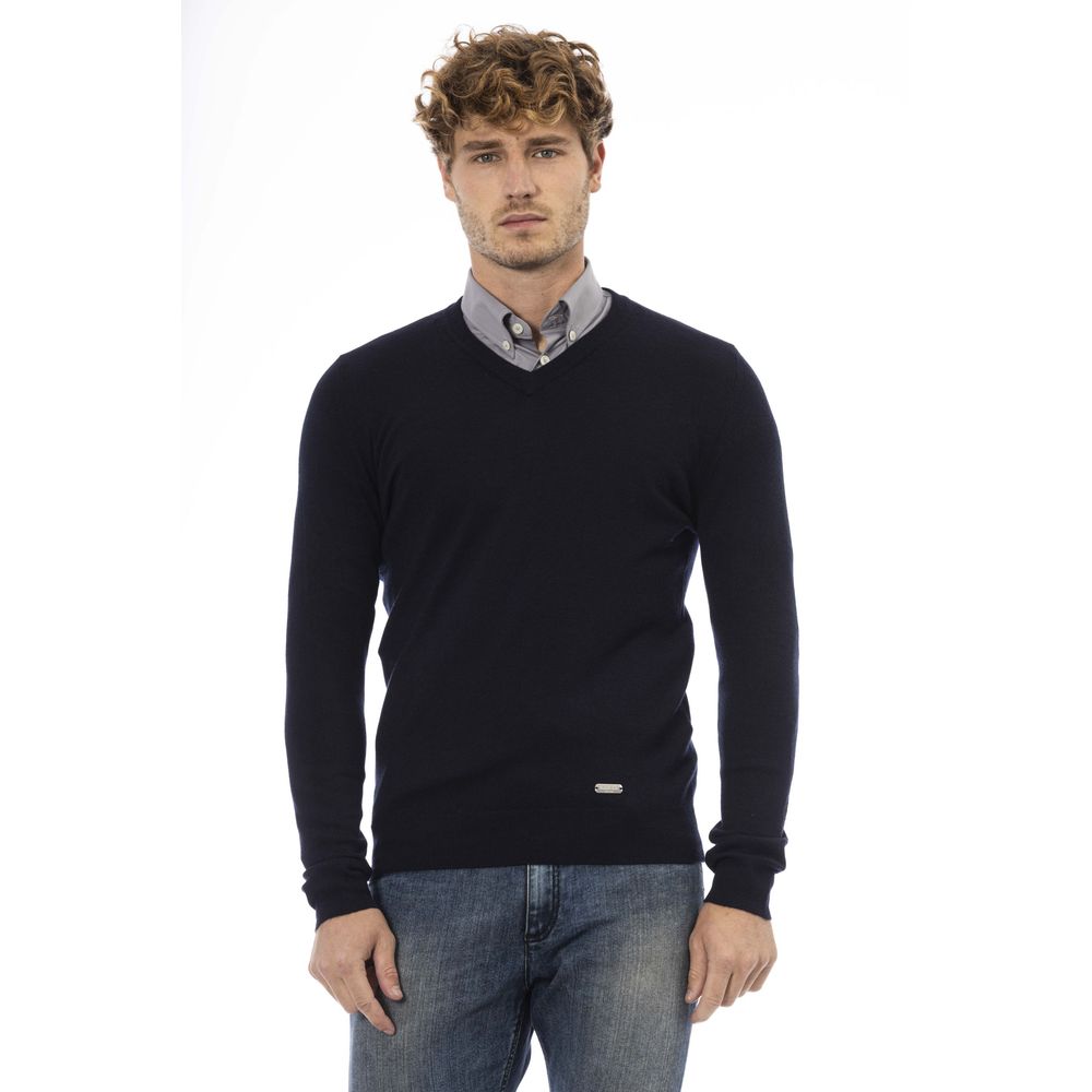 Blue Wool Men Sweater - GlamHub Luxury and Icon Brand Clothing