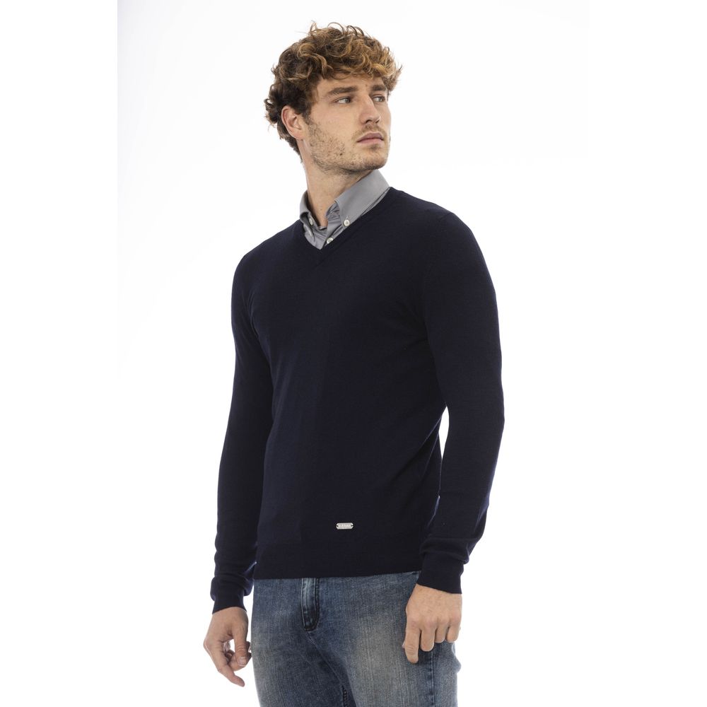 Blue Wool Men Sweater - GlamHub Luxury and Icon Brand Clothing