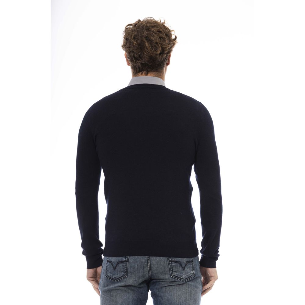 Blue Wool Men Sweater - GlamHub Luxury and Icon Brand Clothing