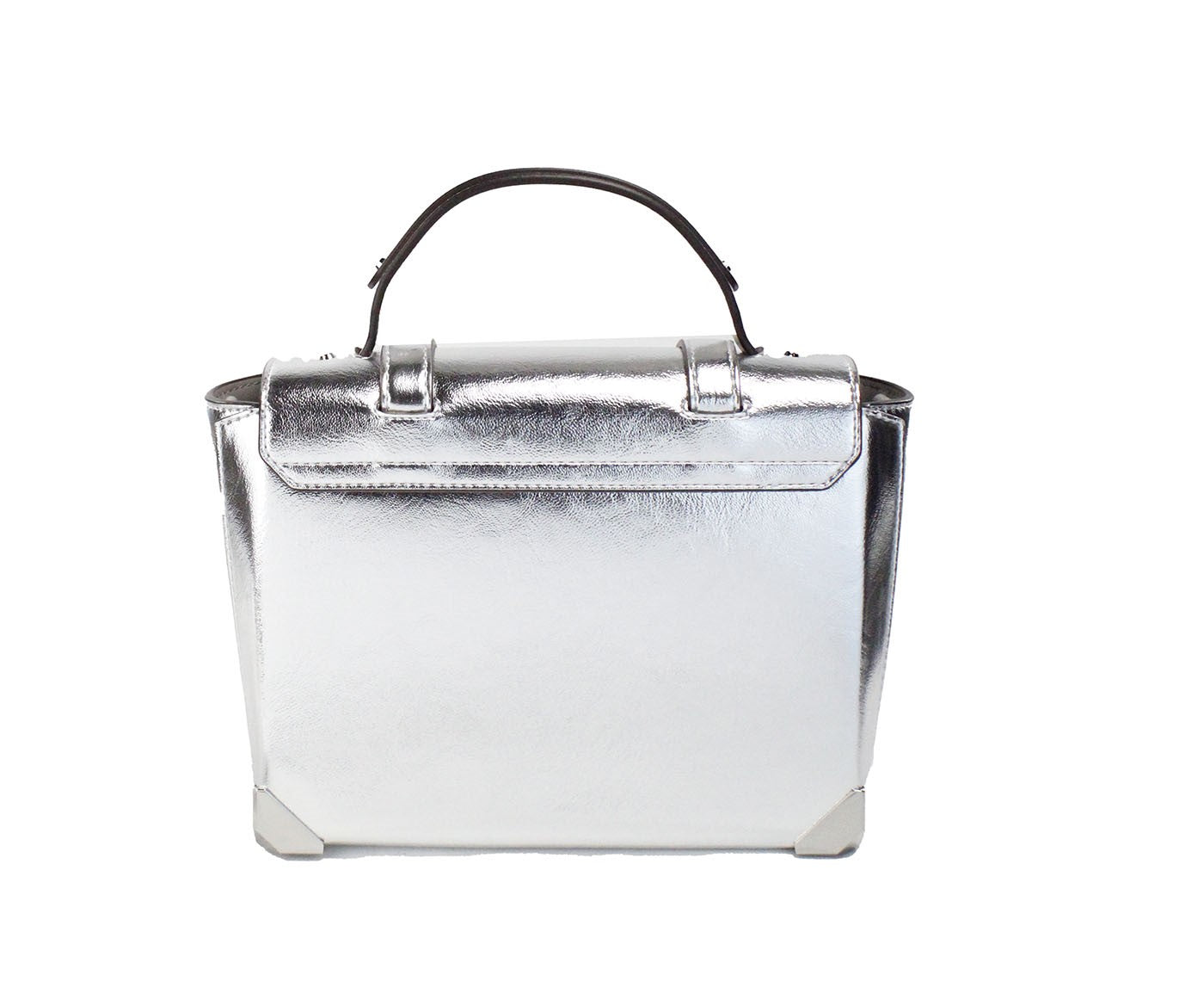 Manhattan Medium Silver Leather Top Handle Satchel Bag - GLAMHUB BOUTIQUE 