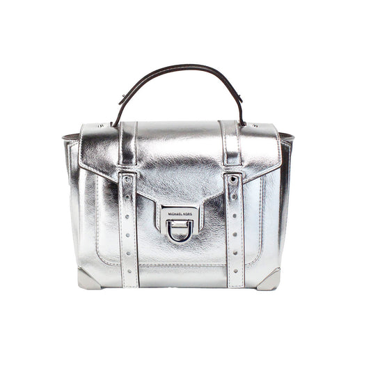 Manhattan Medium Silver Leather Top Handle Satchel Bag - GLAMHUB BOUTIQUE 