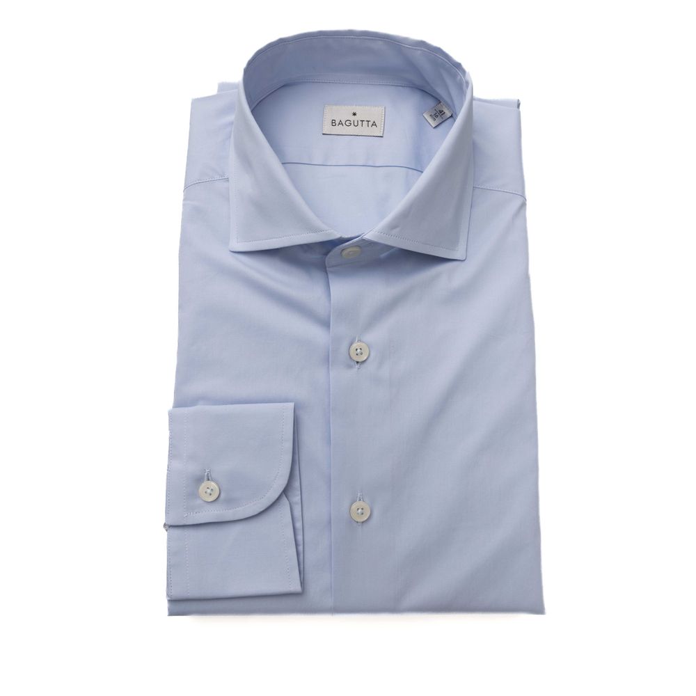 Light Blue Cotton Men Shirt - GlamHub Luxury and Icon Brand Clothing