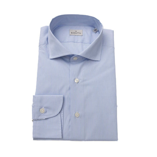 Light Blue Cotton Men Shirt - GlamHub Luxury and Icon Brand Clothing