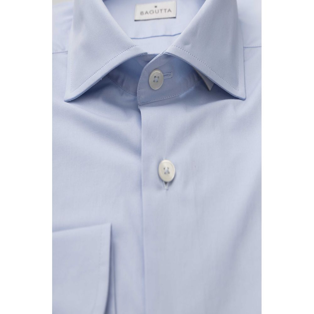 Light Blue Cotton Men Shirt - GlamHub Luxury and Icon Brand Clothing