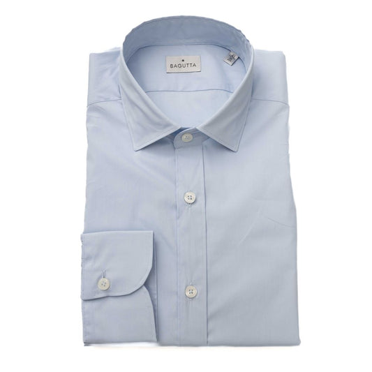 Light Blue Cotton Men Shirt - GlamHub Luxury and Icon Brand Clothing