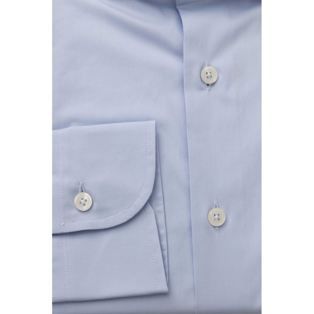 Light Blue Cotton Men Shirt - GlamHub Luxury and Icon Brand Clothing