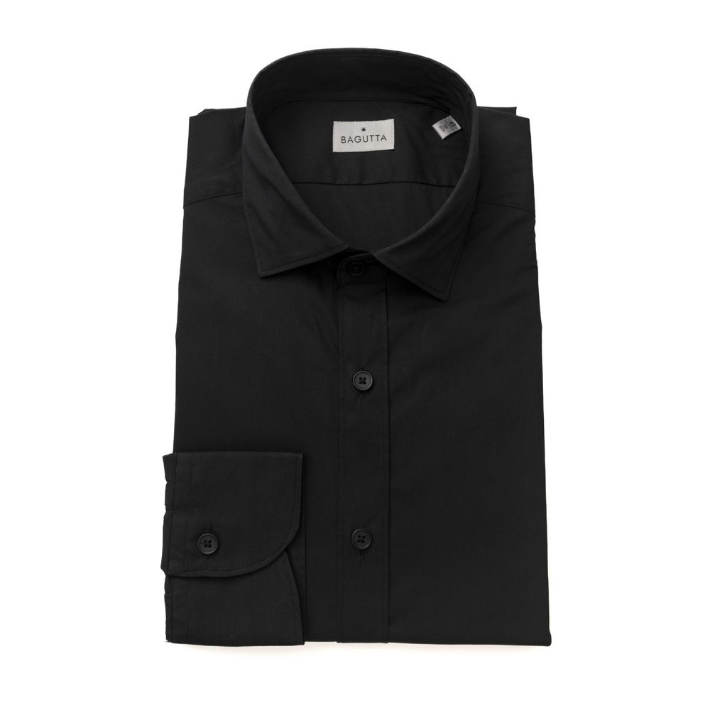 Black Cotton Men Shirt - GlamHub Luxury and Icon Brand Clothing