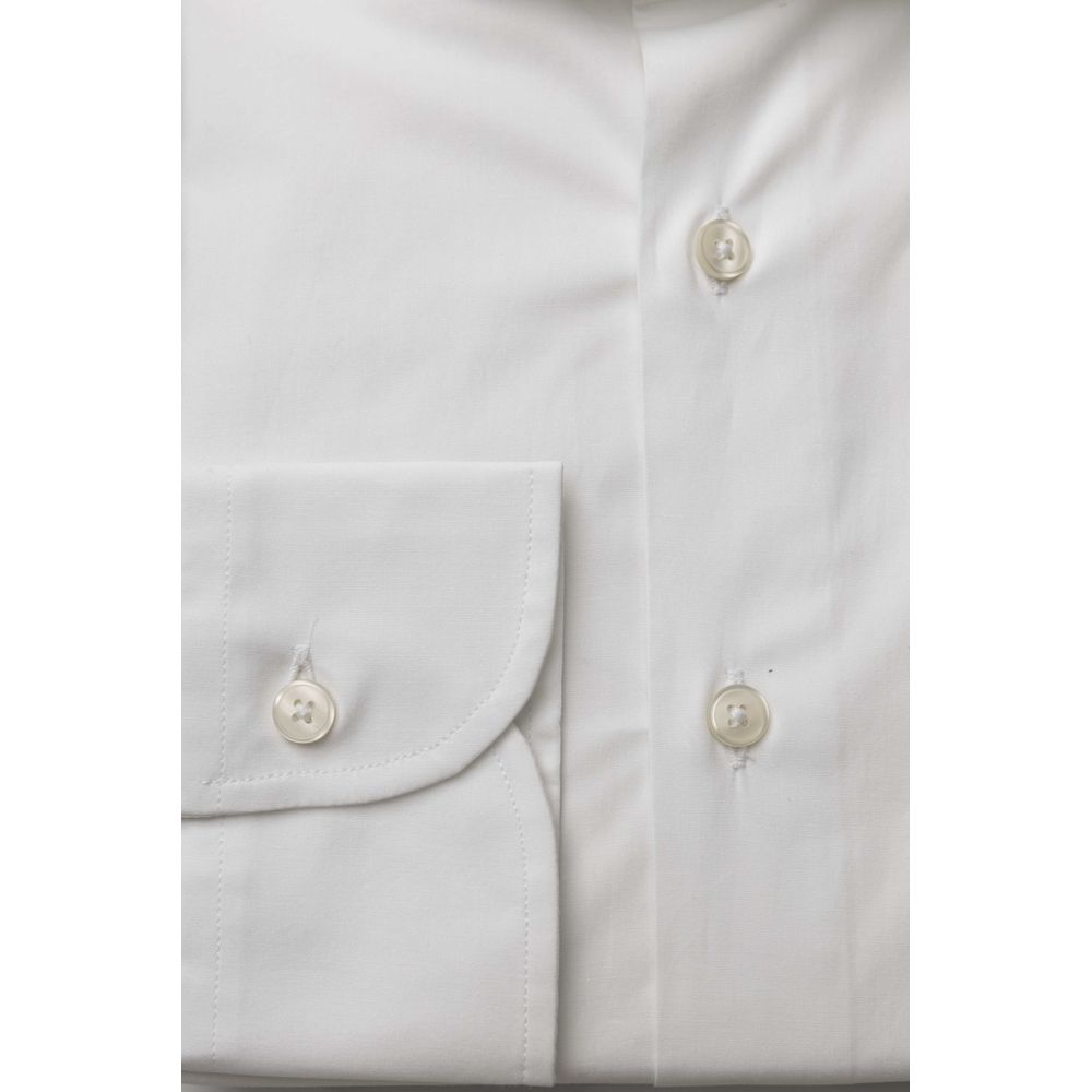 White Cotton Men's Slim Shirt - GlamHub Luxury and Icon Brand Clothing