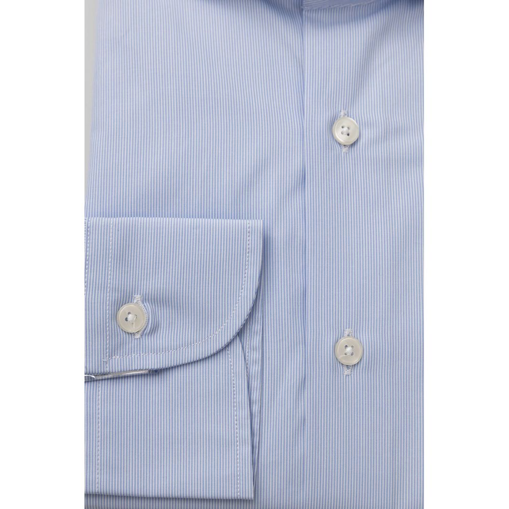 Light Blue Cotton Men Shirt - GlamHub Luxury and Icon Brand Clothing