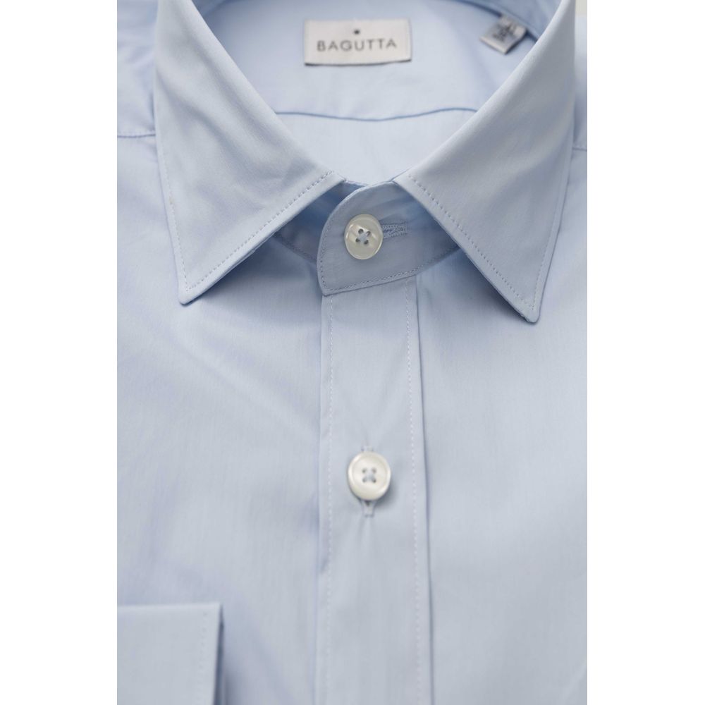 Light Blue Cotton Men Shirt - GlamHub Luxury and Icon Brand Clothing