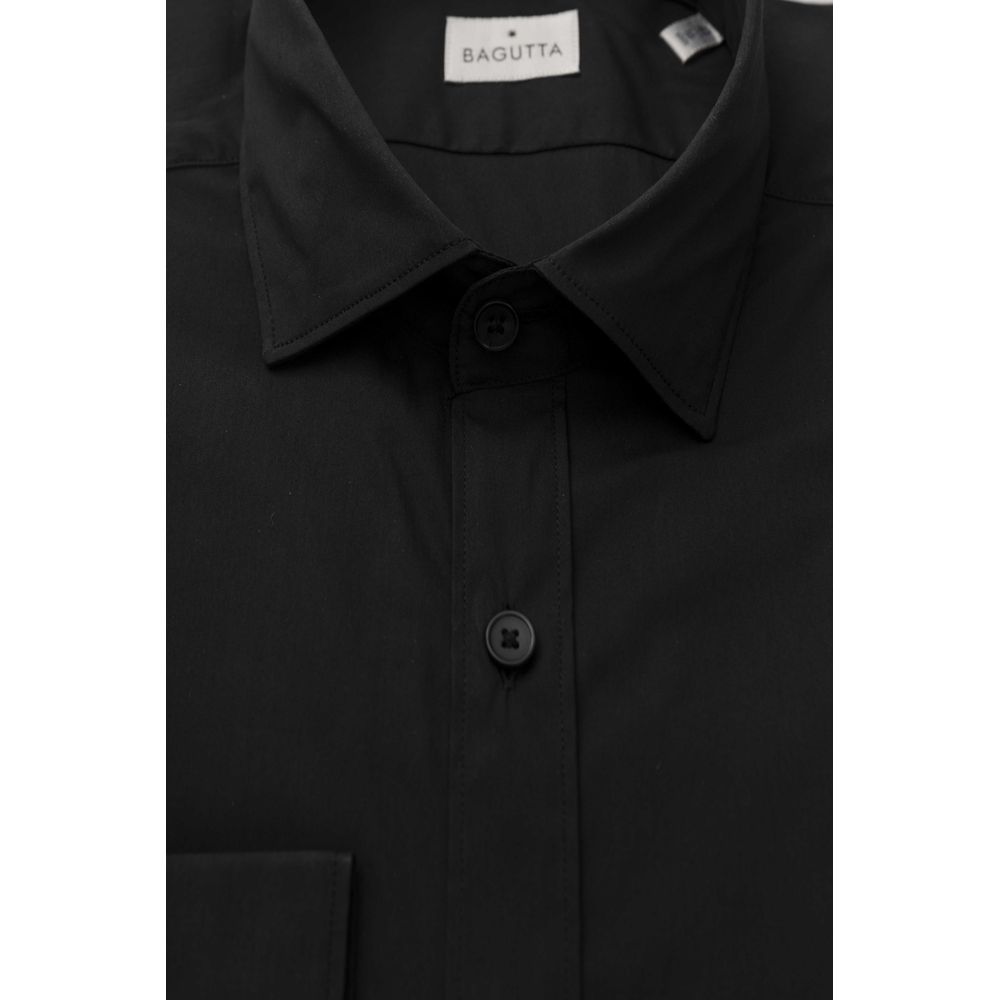 Black Cotton Men Shirt - GlamHub Luxury and Icon Brand Clothing