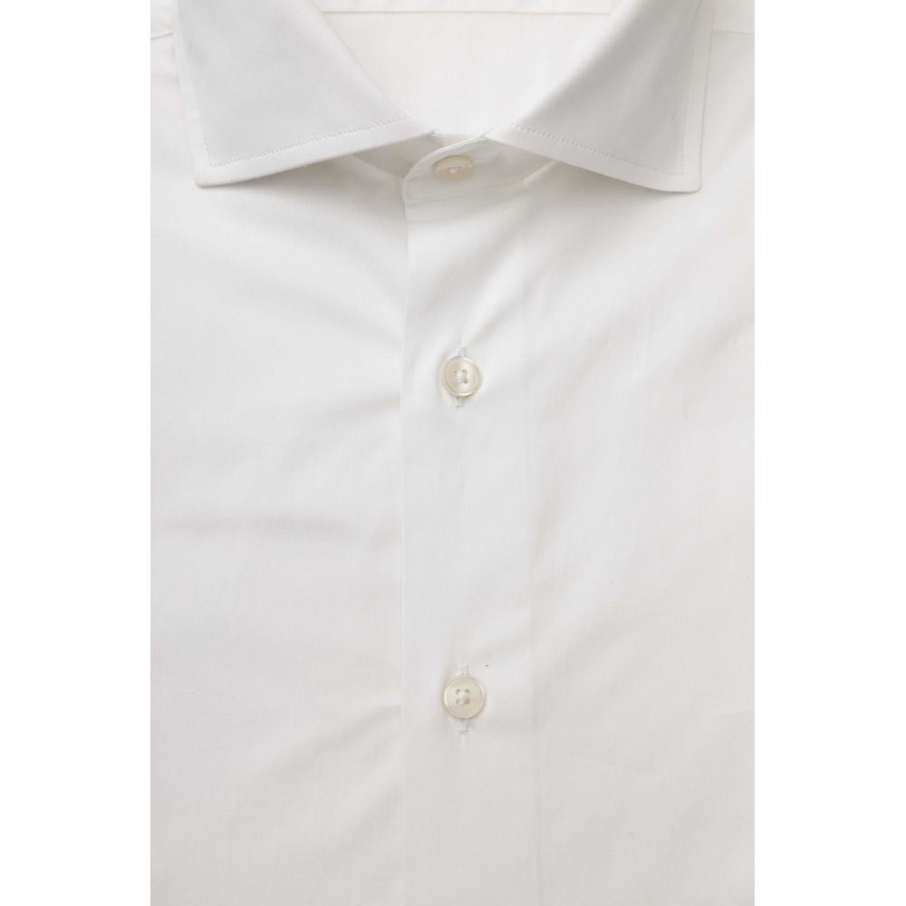 White Cotton Men's Slim Shirt - GlamHub Luxury and Icon Brand Clothing