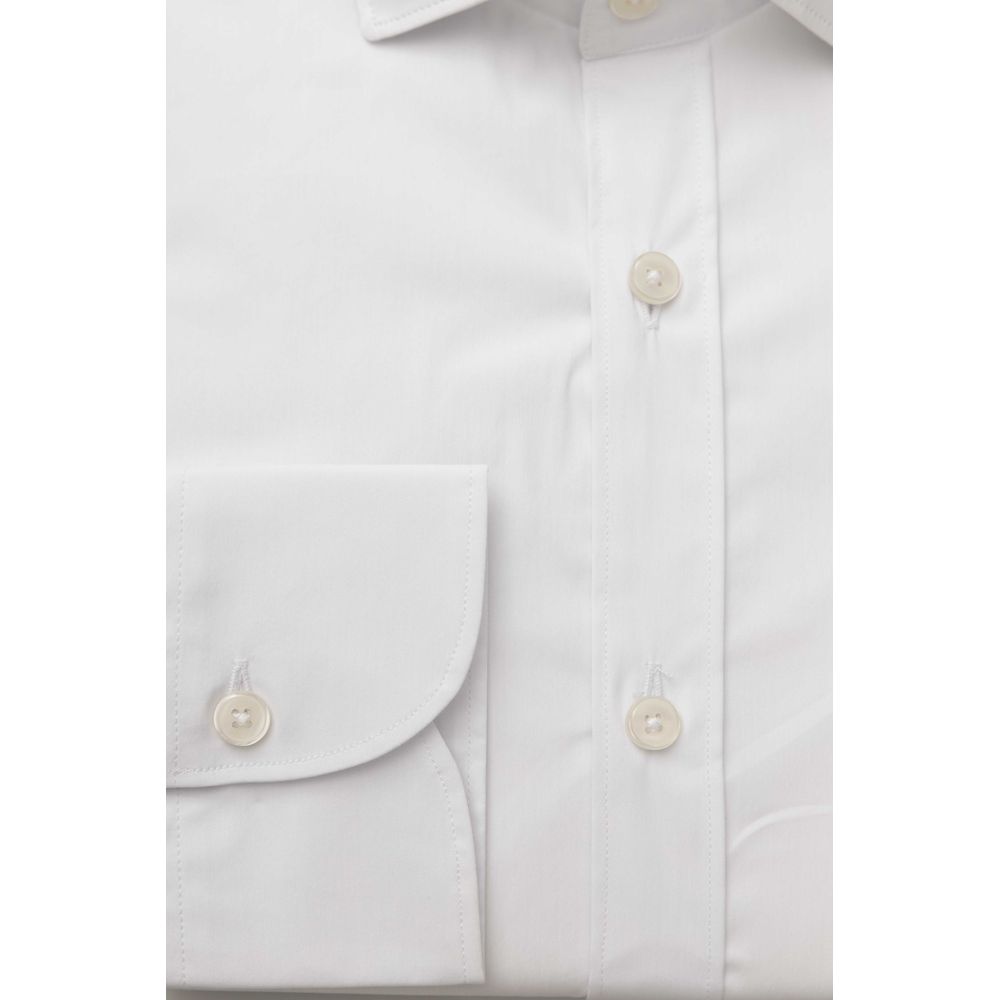 White Cotton Men Shirt - GlamHub Luxury and Icon Brand Clothing