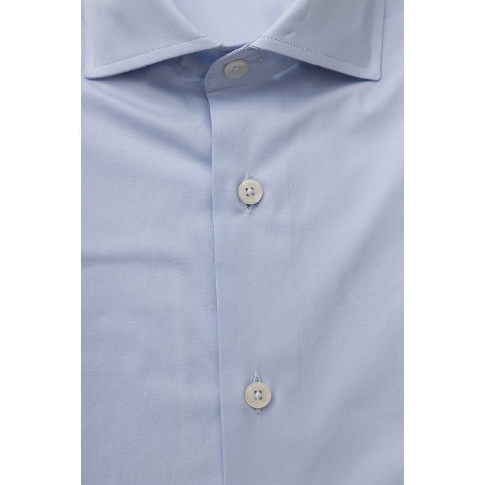 Light Blue Cotton Men Shirt - GlamHub Luxury and Icon Brand Clothing