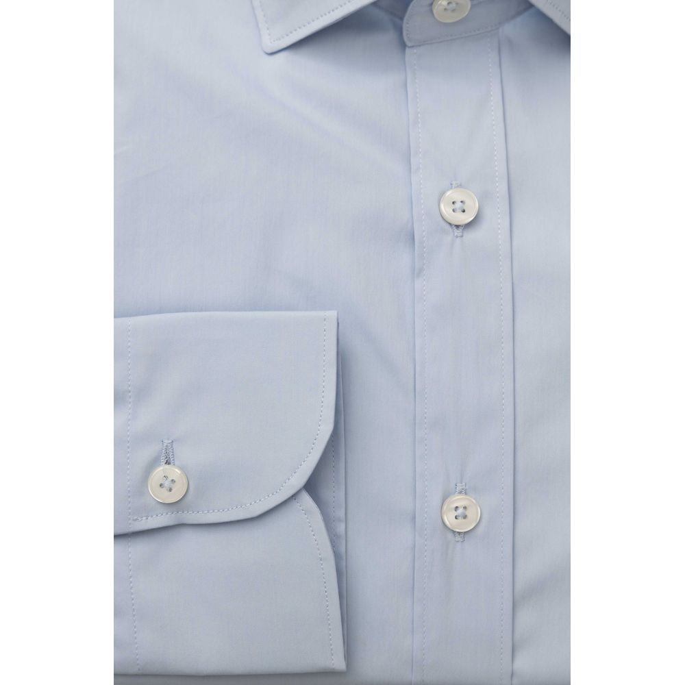 Light Blue Cotton Men Shirt - GlamHub Luxury and Icon Brand Clothing