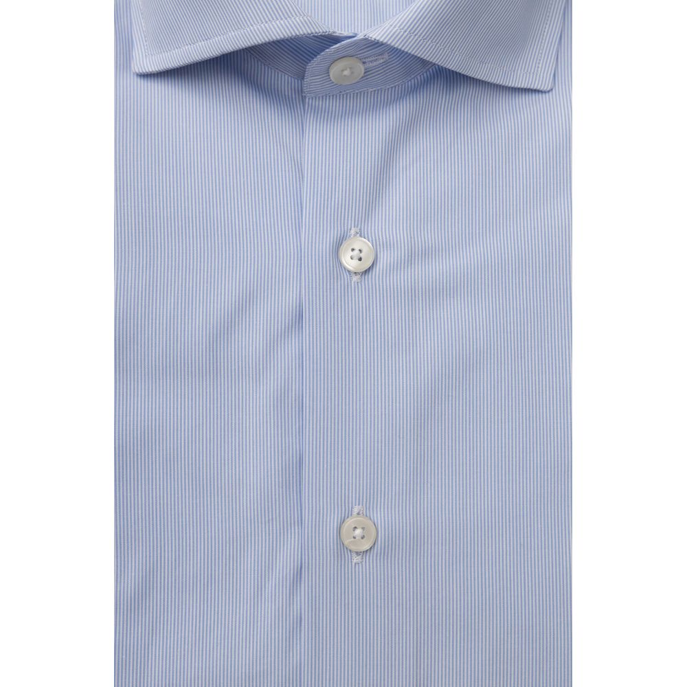 Light Blue Cotton Men Shirt - GlamHub Luxury and Icon Brand Clothing