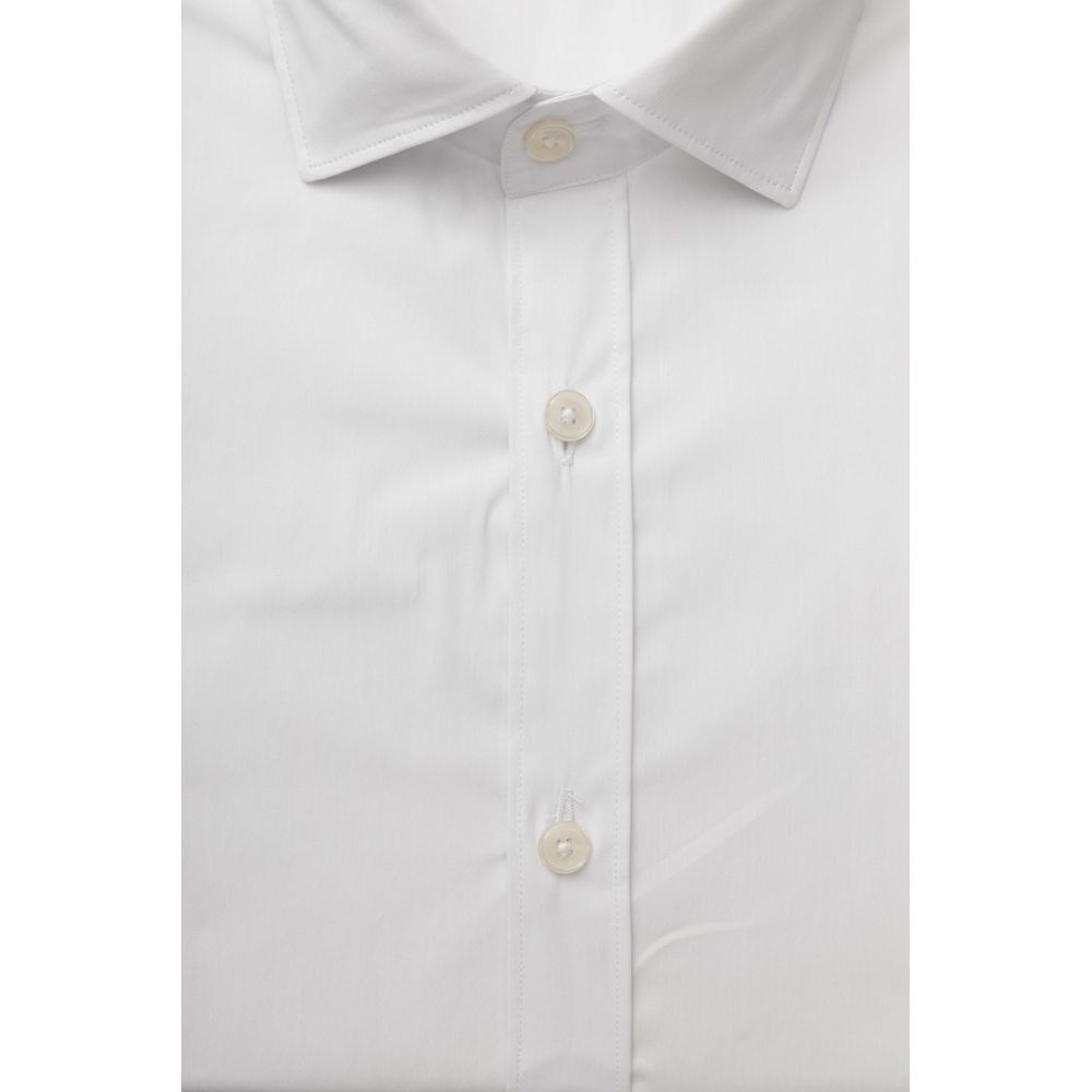 White Cotton Men Shirt - GlamHub Luxury and Icon Brand Clothing