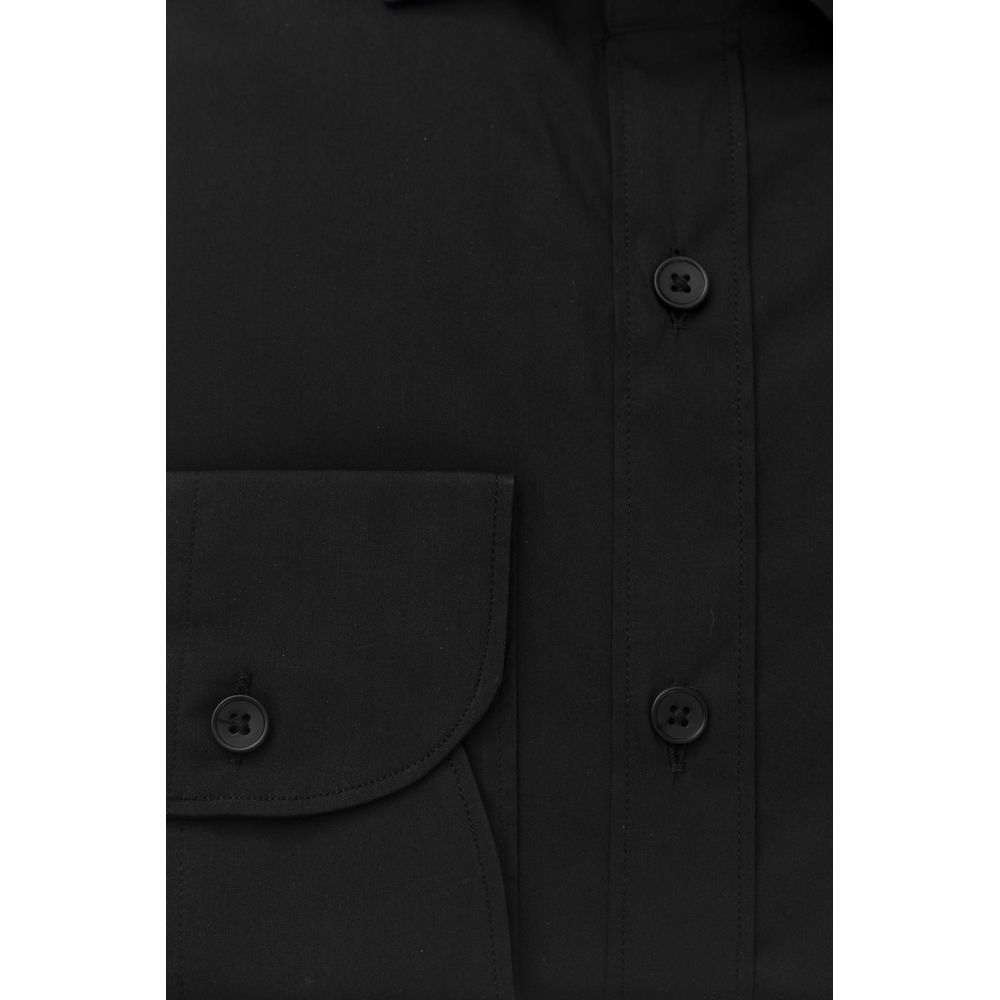 Black Cotton Men Shirt - GlamHub Luxury and Icon Brand Clothing