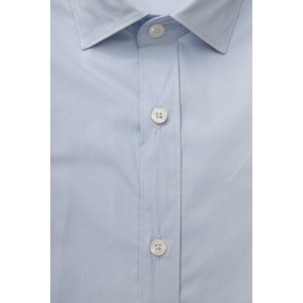 Light Blue Cotton Men Shirt - GlamHub Luxury and Icon Brand Clothing