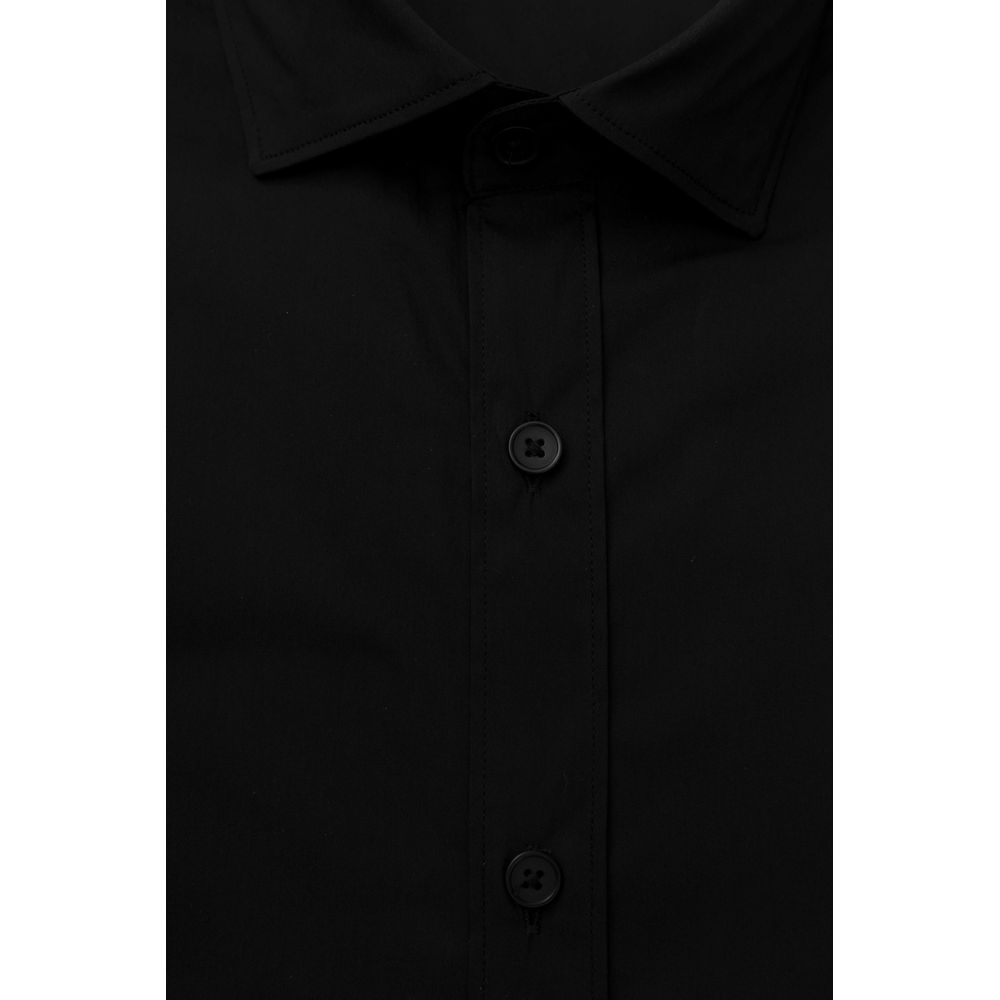 Black Cotton Men Shirt - GlamHub Luxury and Icon Brand Clothing