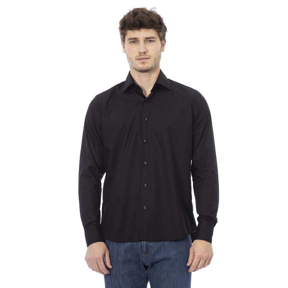 Black Cotton Men Shirt - GlamHub Luxury and Icon Brand Clothing