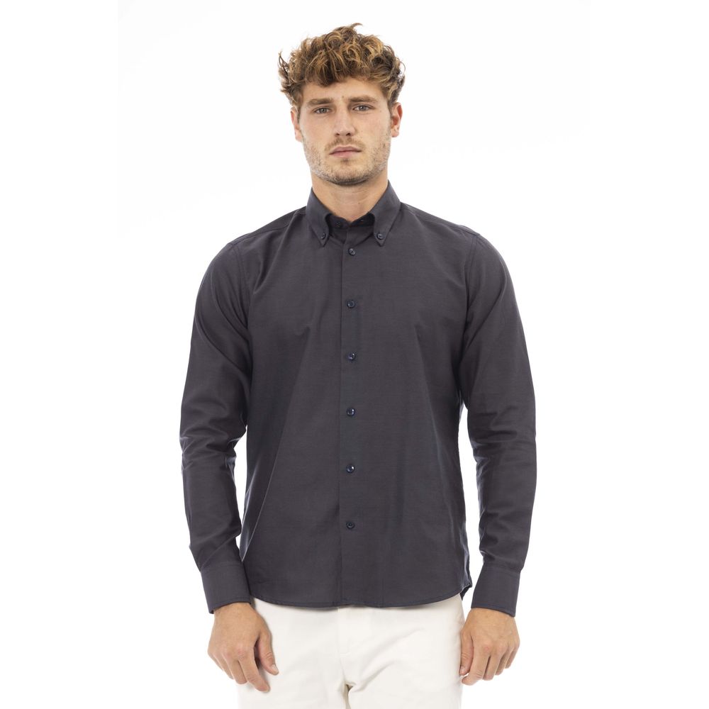 Gray Cotton Men Shirt - GlamHub Luxury and Icon Brand Clothing