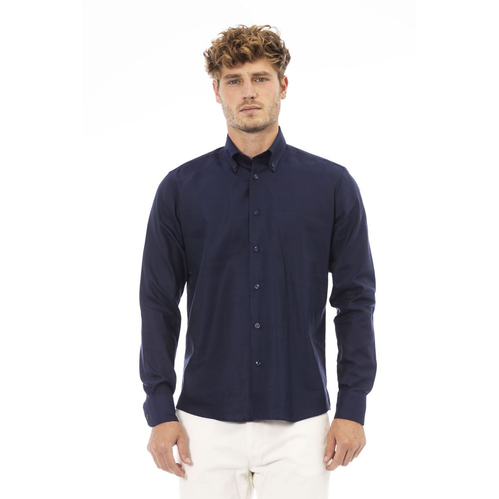 Blue Cotton Men Shirt - GlamHub Luxury and Icon Brand Clothing